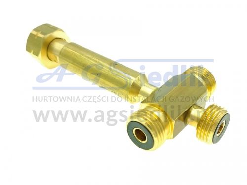 Manifold, double cylinder 11 kg - external 3x H 21.8 / 14 L / internal W 21.8 / 14 L.