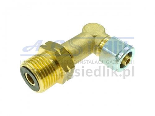 FARO złączka 90° - PCV Ø8 / Złącze do butli 11 kg. – Shell – Ang. UK – zew. W 21,8×1/14″ LH - gwint zewnętrzny